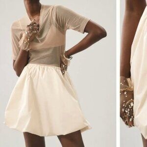 NWT Anthropologie beige bubble skirt Size L